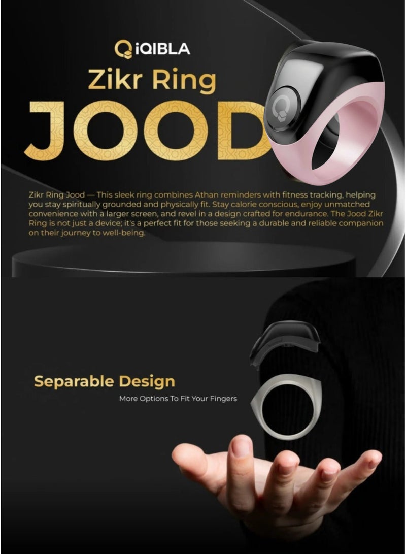 iQIBLA Smart Zikr Ring - JOOD | Pink Edition – Smart Zikr Ring with Tasbih Counter, Prayer & Tasbeeh Reminders, Bluetooth App Sync, OLED Display, USB-C Rechargeable | Includes 3 Sizes (18mm, 20mm, 22mm) – Islamic Spiritual Wearable & Muslim Gift - Image 2